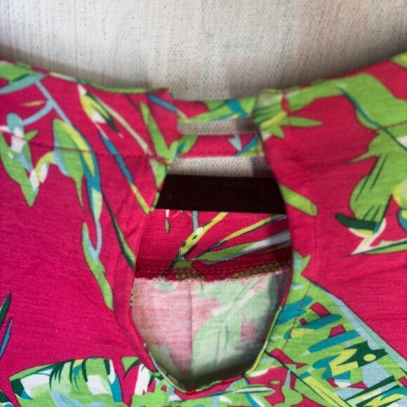 Womens Blouse size LP Pink green Palm Harbour floral 3/4 Sleeves stretch - Picture 8 of 10